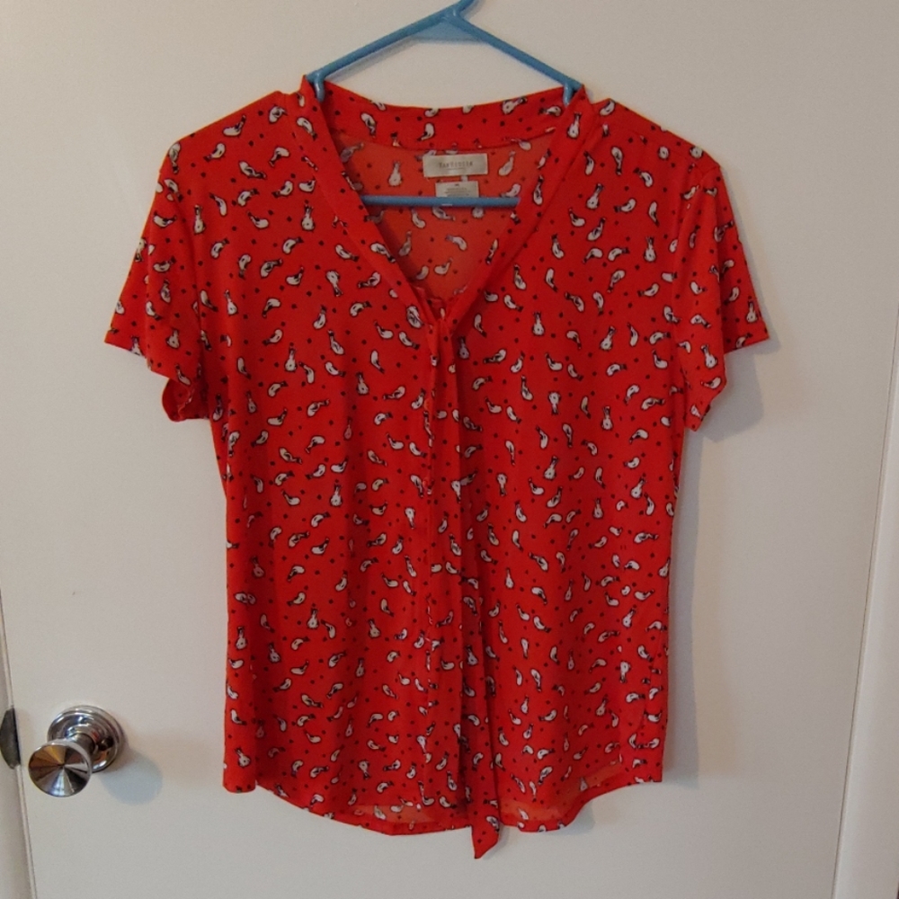Orange Blouse with Little White Birds